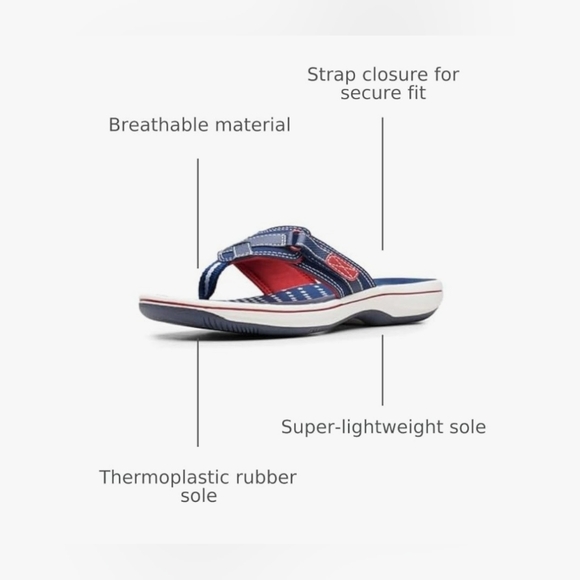 Clarks Cloudsteppers Womens Breeze Sea Flip Flops, Navy/Red, Size 8 - Picture 7 of 13